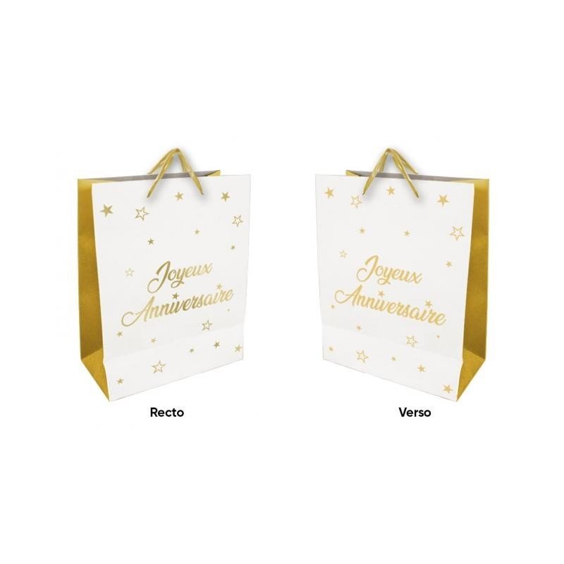 1 Sac cadeau grand "Joyeux Anniversaire" blanc - or 1 Sac cadeau grand "Joyeux Anniversaire" blanc - or