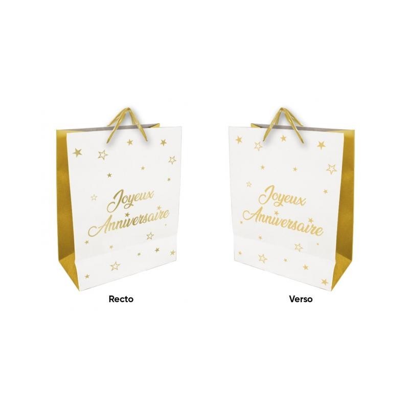 1 Sacchetto regalo  grande "Joyeux Anniversaire" bianco - oro