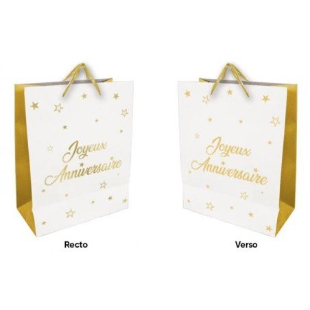 1 Sac cadeau grand "Joyeux Anniversaire"  blanc - or