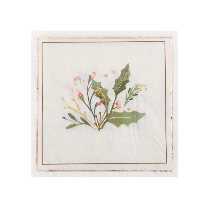 20 Serviettes en papier, Houx, 3plis, 16,5 x 16,5cm 20 Serviettes en papier, Houx, 3plis, 16,5 x 16,5cm