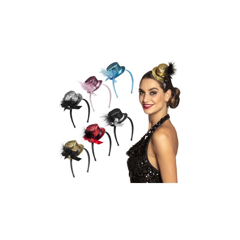 Serre tête mini chapeau paillettes 6 couleurs ass. Serre tête mini chapeau paillettes 6 couleurs ass.