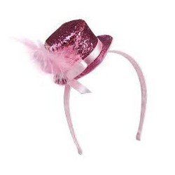 Serre tête mini chapeau paillettes 6 couleurs ass.