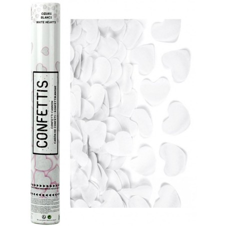 Canon à confettis 40 cm Papier Cœurs Blancs