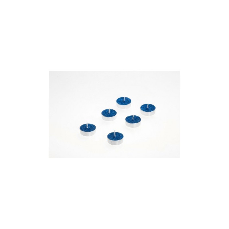 Set de 6 bougies réchaud bleu roi pailletées Ø 3,5cm Set de 6 bougies réchaud bleu roi pailletées Ø 3,5cm
