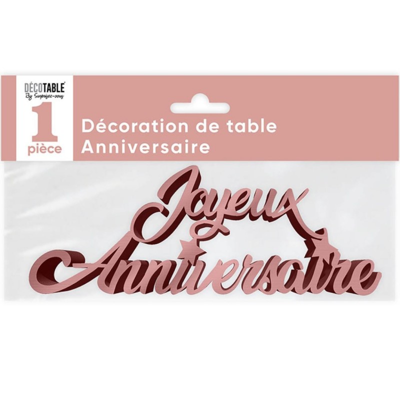Déco de table "joyeux anniversaire", 3D, métallisée, rose or Déco de table "joyeux anniversaire", 3D, métallisée, rose or
