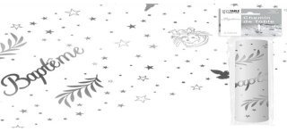 Runner da tavola "Baptême" 28 cm x 5 metri, organza metallizzata argento