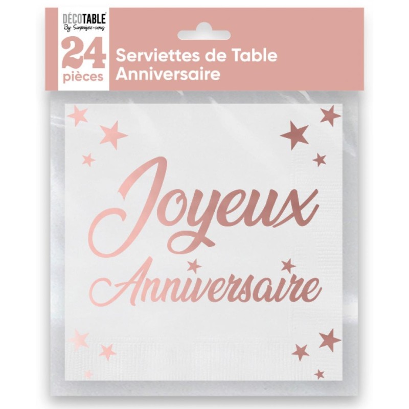 24 tovaglioli, Joyeux Anniversaire, 3 veli, 33 x33 cm , Oro rosa 24 tovaglioli, Joyeux Anniversaire, 3 veli, 33 x33 cm , Oro rosa