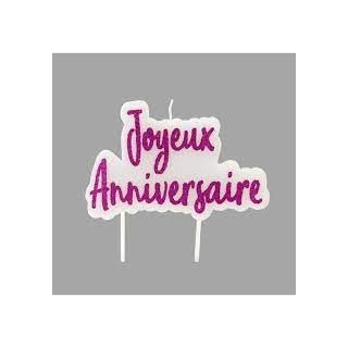 Bougie silhouette "Joyeux Anniversaire" paillete sur pique. Fuchsia