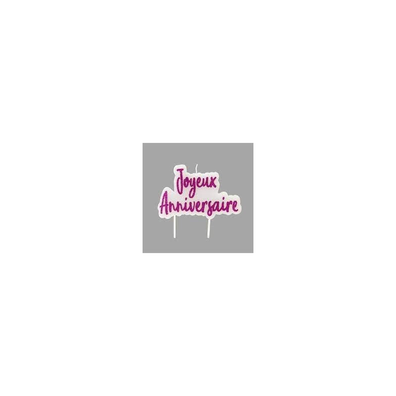 Bougie silhouette "Joyeux Anniversaire" paillete sur pique. Fuchsia Bougie silhouette "Joyeux Anniversaire" paillete sur pique. Fuchsia