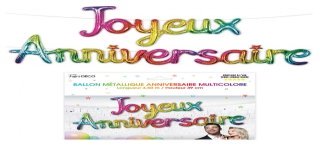 Metallballon "Joyeux Anniversaire", mehrfarbig