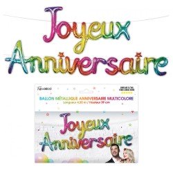 Ballon métallique "Joyeux Anniversaire,  multicolore