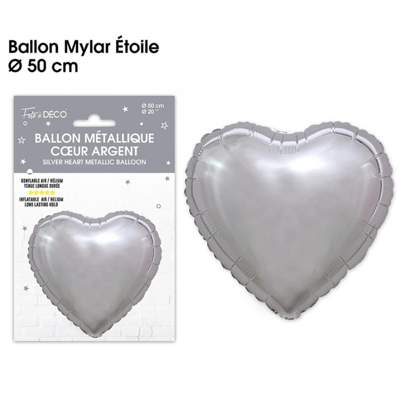 1 Ballon métallique coeur argent 1 Ballon métallique coeur argent