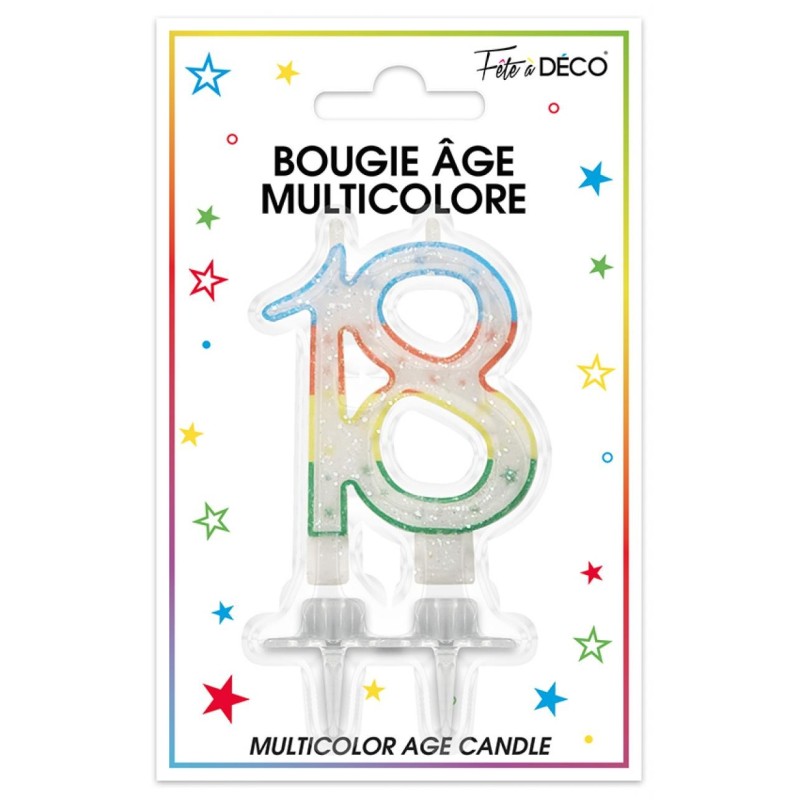 Bougie âge 18 ans multicolore Bougie âge 18 ans multicolore