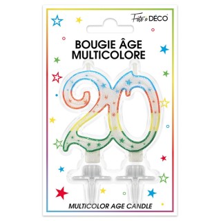 Bougie âge 20 ans multicolore