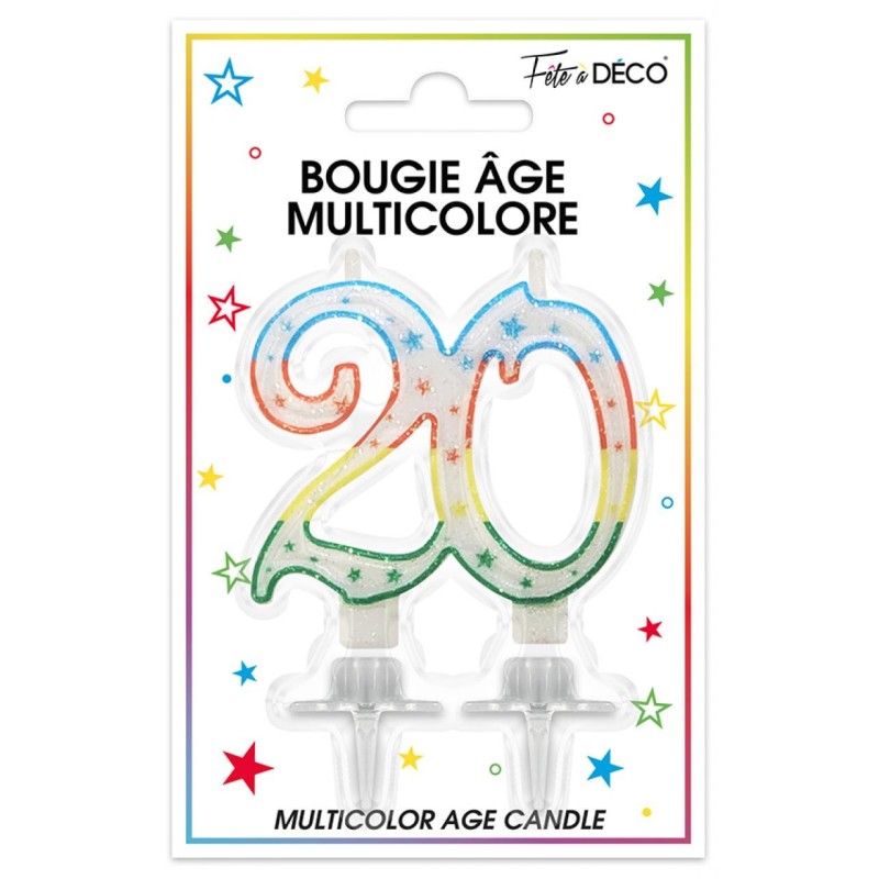 Bougie âge 20 ans multicolore Bougie âge 20 ans multicolore