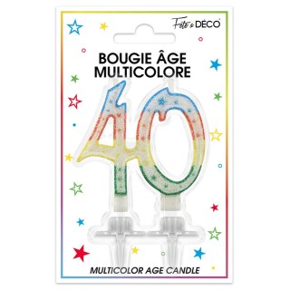 Bougie âge 40 ans multicolore