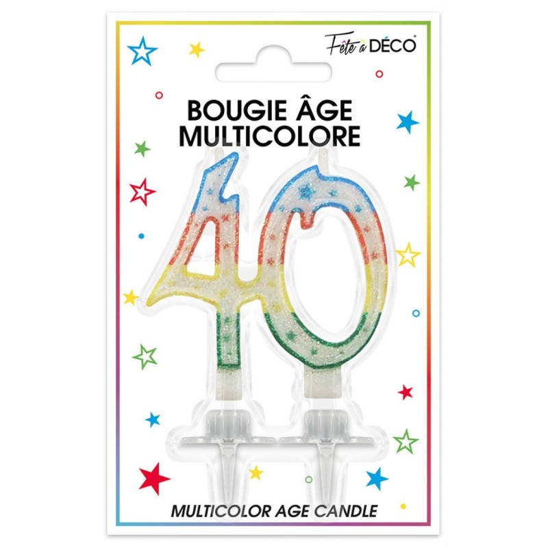 Bougie âge 40 ans multicolore Bougie âge 40 ans multicolore