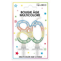 Bougie âge 80 ans multicolore