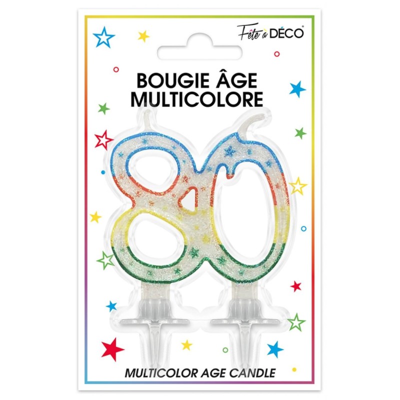 Bougie âge 80 ans multicolore Bougie âge 80 ans multicolore