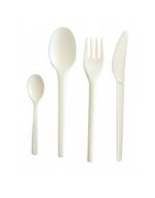 Catégorie Couverts biodégradables - Partytime : 100 Cuillères en bois, 16 cm, ø 3 cm , 100 Fourchettes en bois, 16 cm , 100 C...